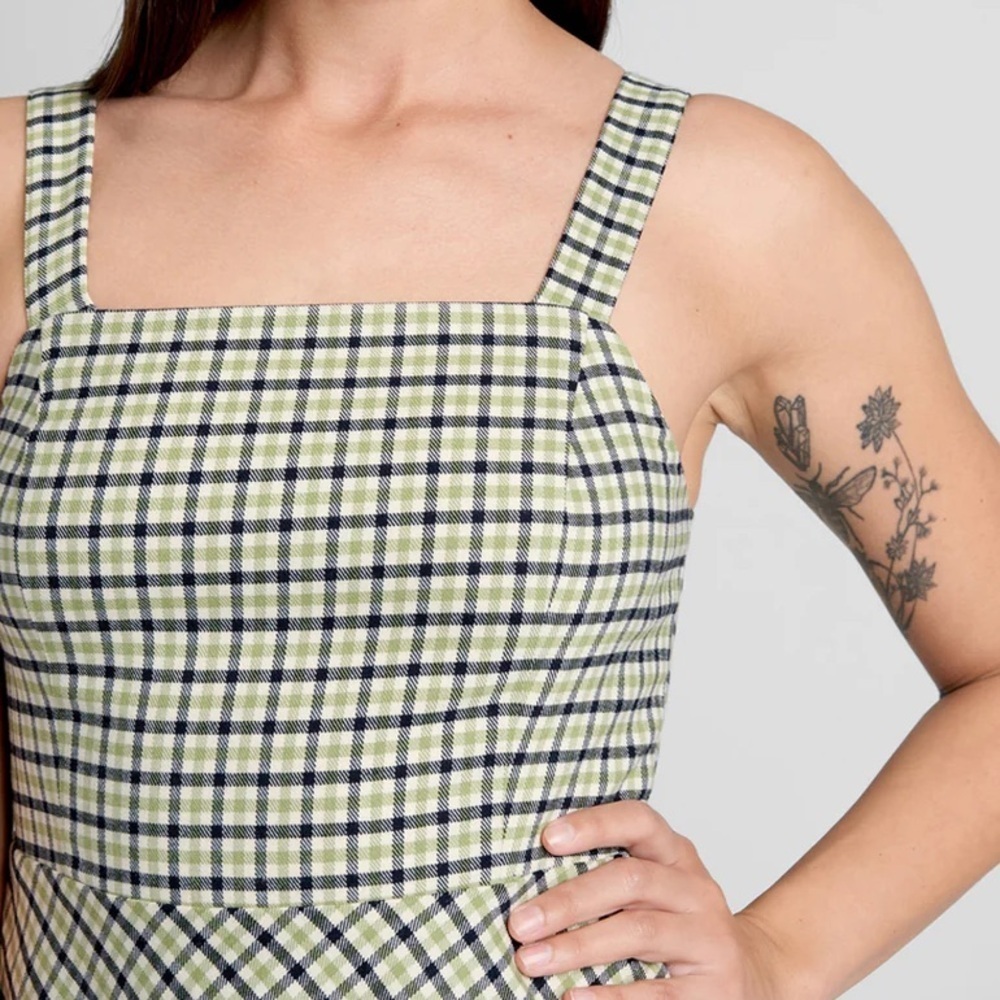 Modcloth Princess Highway Plaid Sleeveless Green Black Skater Dress Sz 8 Medium — image 5 of 8